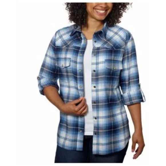 Blue Plaid Button Down Flannel Shirt - Picture 3 of 12